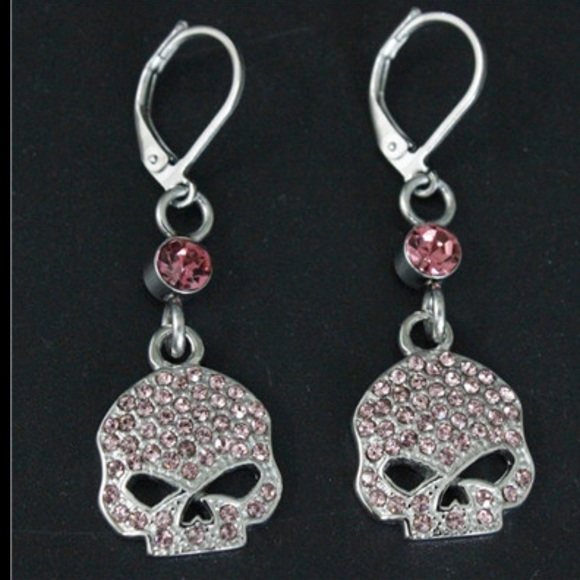 Harley-Davidson Jewelry - Limited! 🔥HD Skull Pink Rhinestones Earrin…